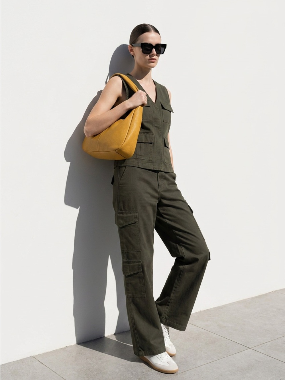 YMI Juniors Size 7/28 High Rise All Day Cargo Olive Green Utility Wide-Leg NWOT